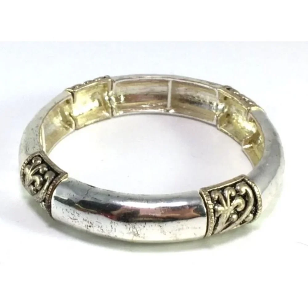 Antique Look Silver Tone Ethnic Style Boho Stretch Bracelet - Picture 1 of 4
